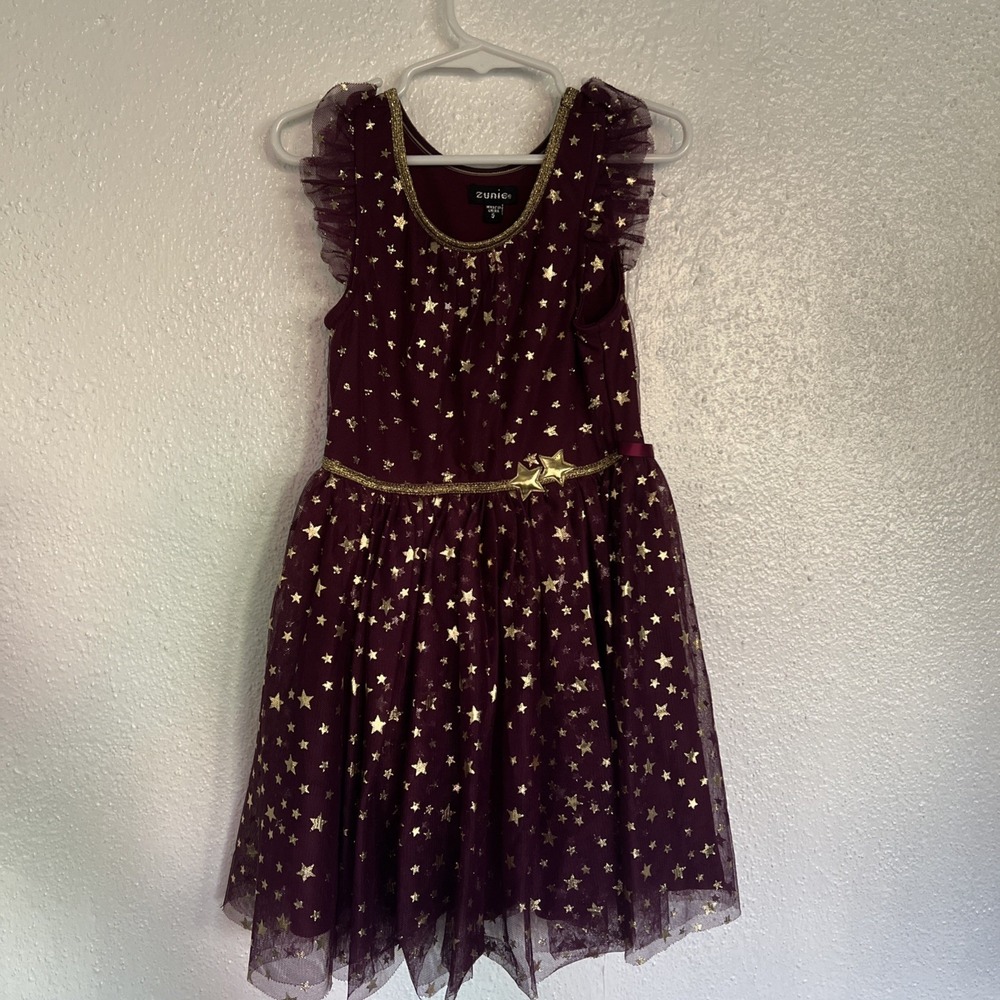 ZUNIE Girl Stunning Burgundy Stars Tulle Formal Special Occasion Dress Gown SZ5